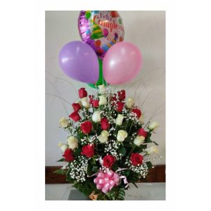 Canasto 36 Rosas y Globos