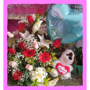 Canasto Grande Con Globo y Peluche